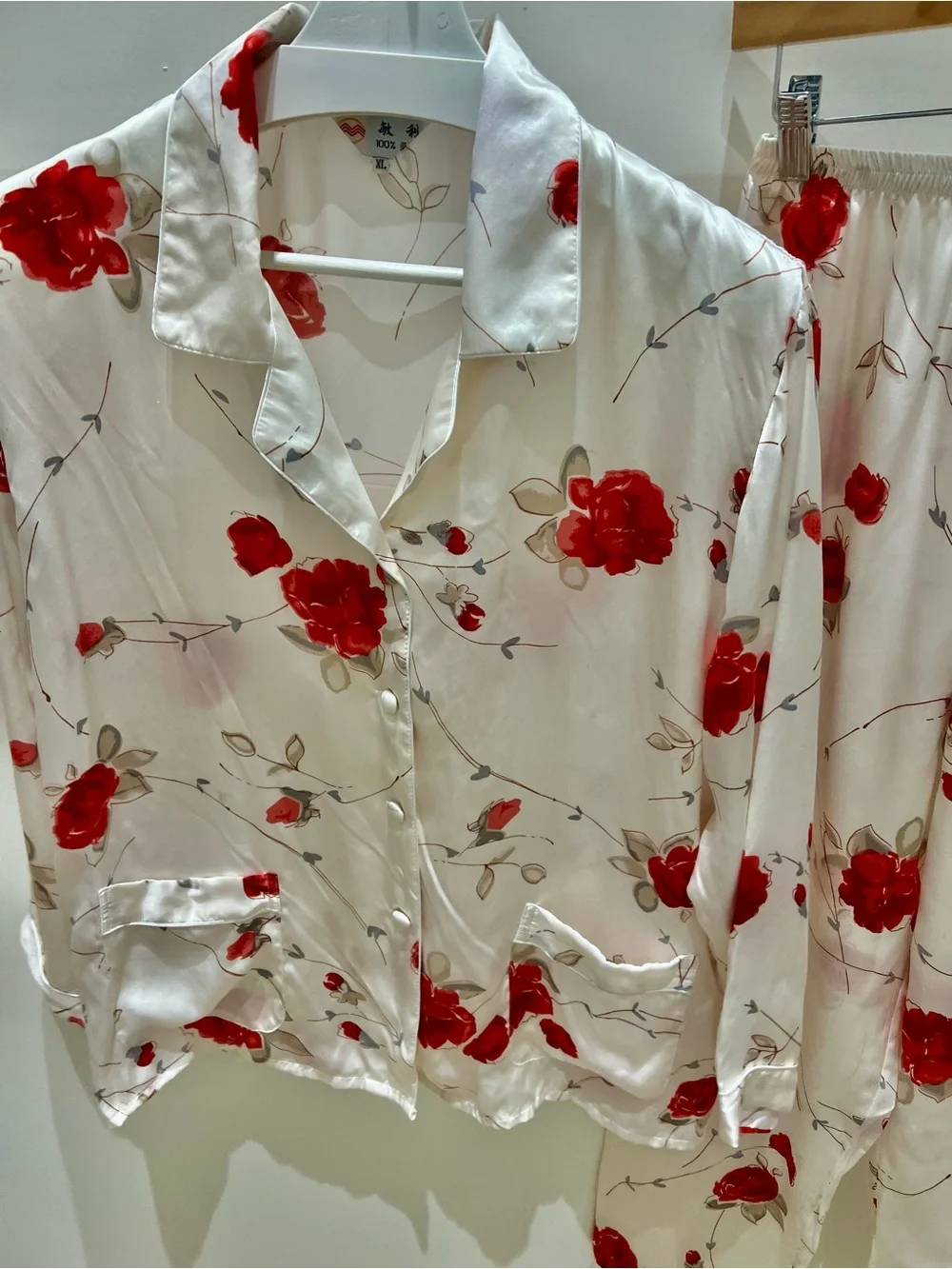 100% Silk Floral Pajama Set - Red Rose Print